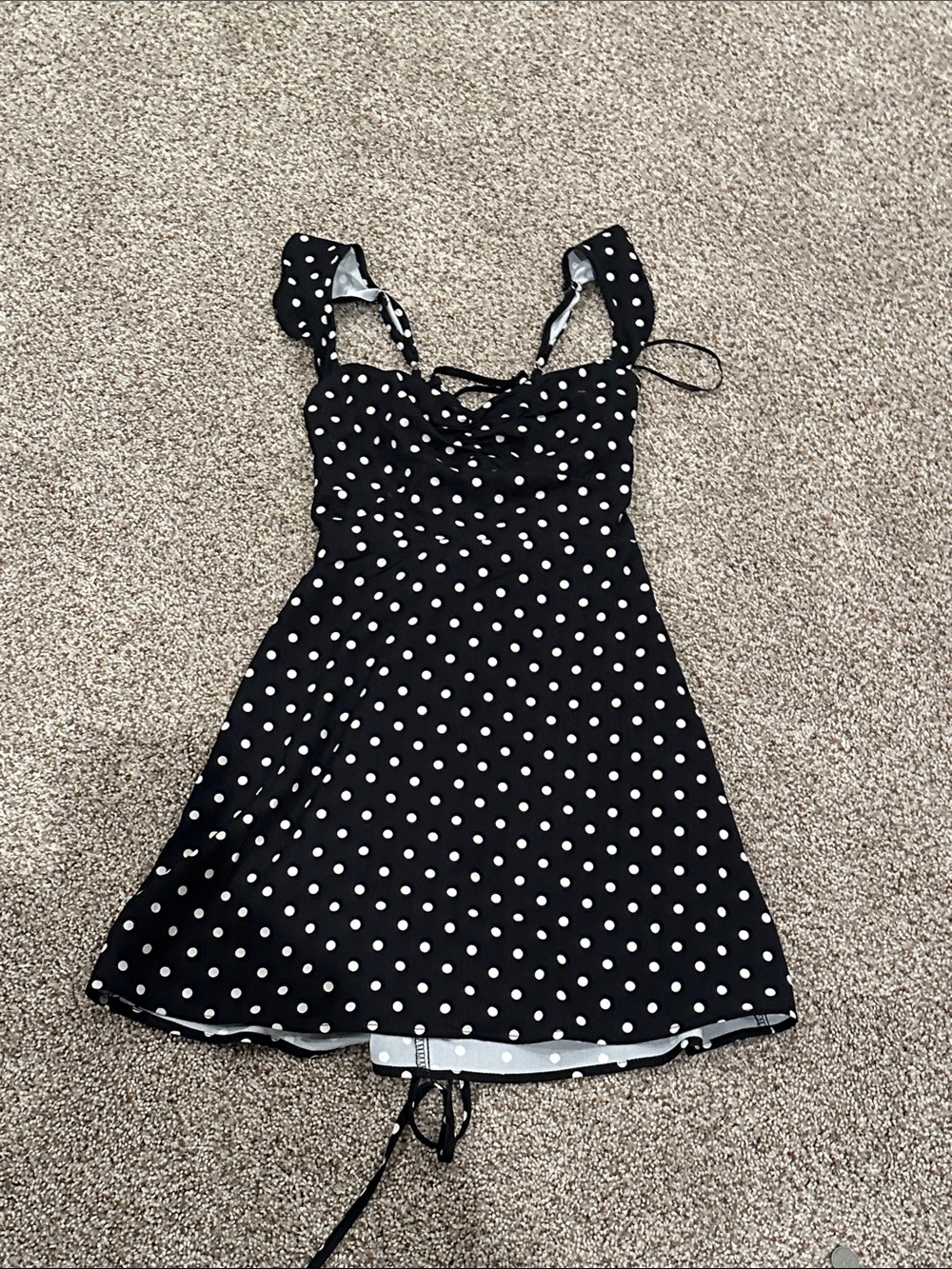 Princess Polly Black & White Polka Dot Tie-Shoulder Mini Dress